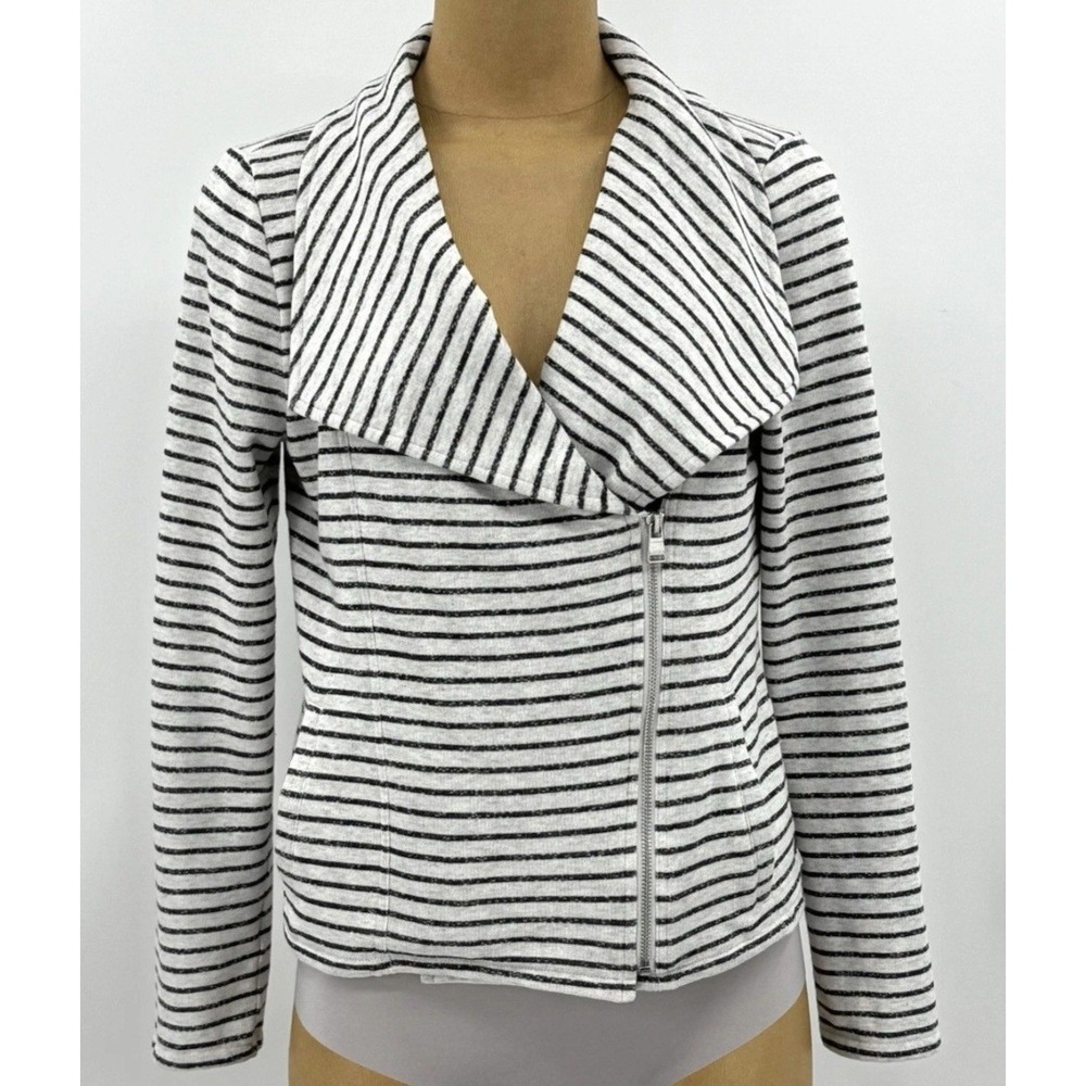 Calvin Klein Performance Quick Dry Striped Moto Jacket Large Draped Lapel L Chic